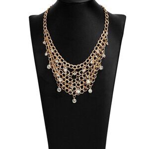 Stunning Gold Chain Layered Statement Fashion Necklace & Earring Set